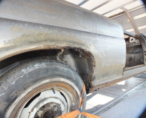 MB W111 - Abholen der Karosserie vom Wasserstrahlen und Verringen zum Lackierer - 002
